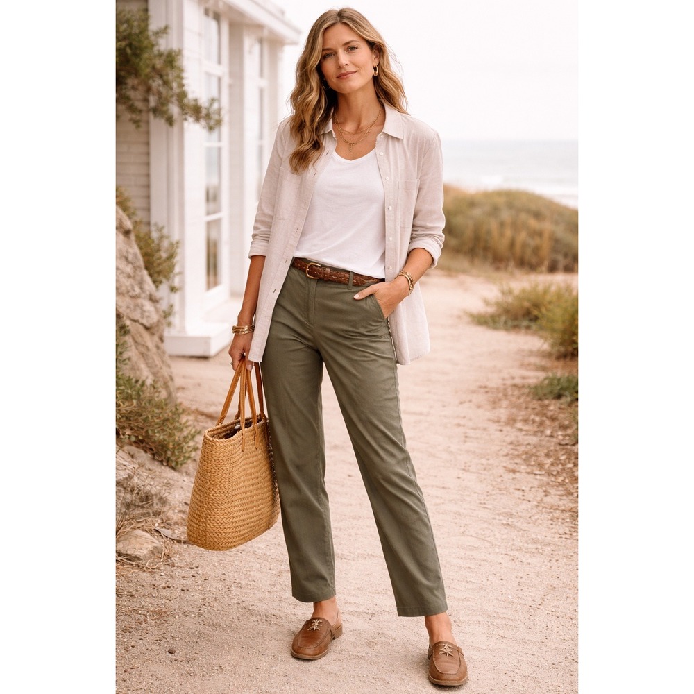 J.Jill Live-In Chino Pants Olive Green Tapered Leg Stretch Cotton Mens Size 12